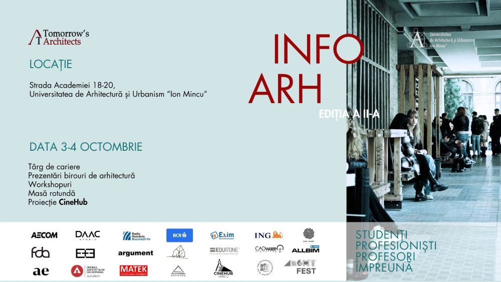Universitatea de Arhitectura si Urbanism „Ion Mincu” din Bucuresti va gazdui cea de-a doua editie a InfoArh, eveniment organizat de Asociatia Tomorrow’s Architects