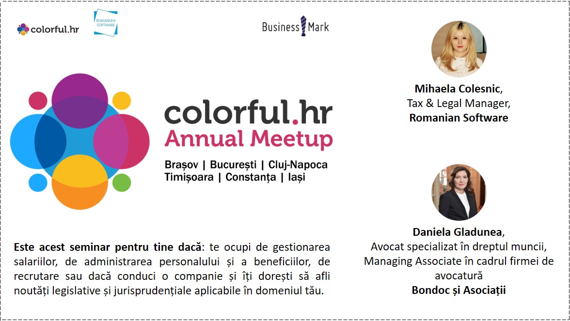 „Colorful.hr Annual Meetup”, seminarii ce vor aborda cele mai importante subiecte cu impact in salarizare și modificarile legislative recente, ajunge în 6 orase din Romania