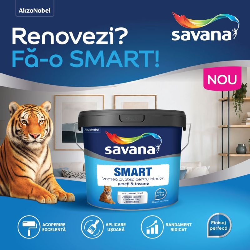 AkzoNobel lanseaza Savana SMART, noua gama de vopsea lavabila care aduce calitatea Savana intr-o formula usor de aplicat, indiferent de experienta